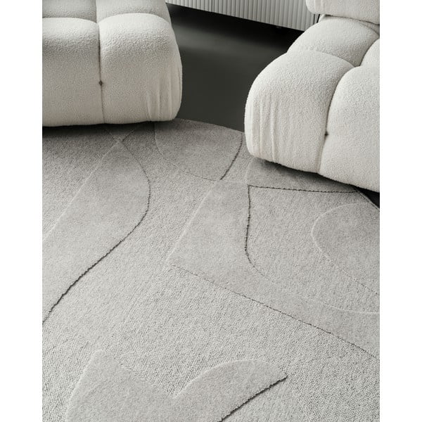 Tappeto rotondo in lana grigio chiaro ø 120 cm Morphic Botanica - Agnella-image-3