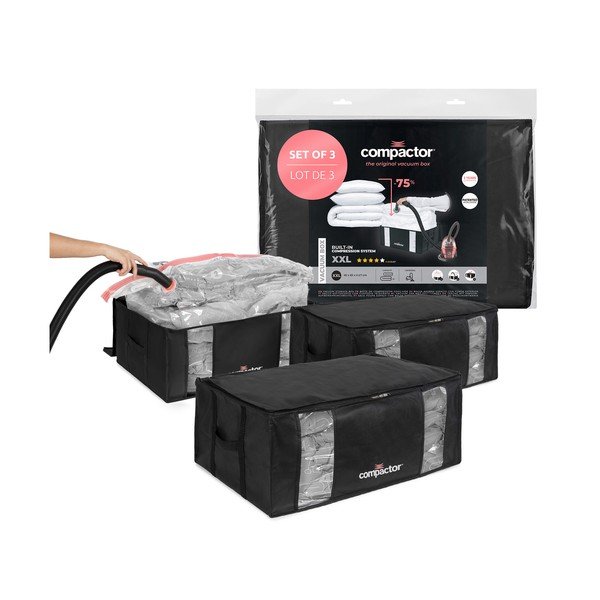 Scatole in set sottovuoto nere in plastica 3 pz 65x45x27 cm Black Edition – Compactor