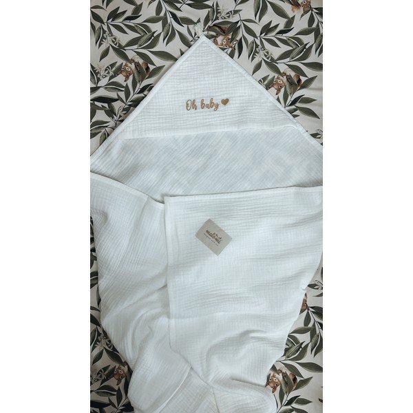 Asciugamano in mussola bianca con cappuccio 85x85 cm Muslin - Malomi Kids-image-2