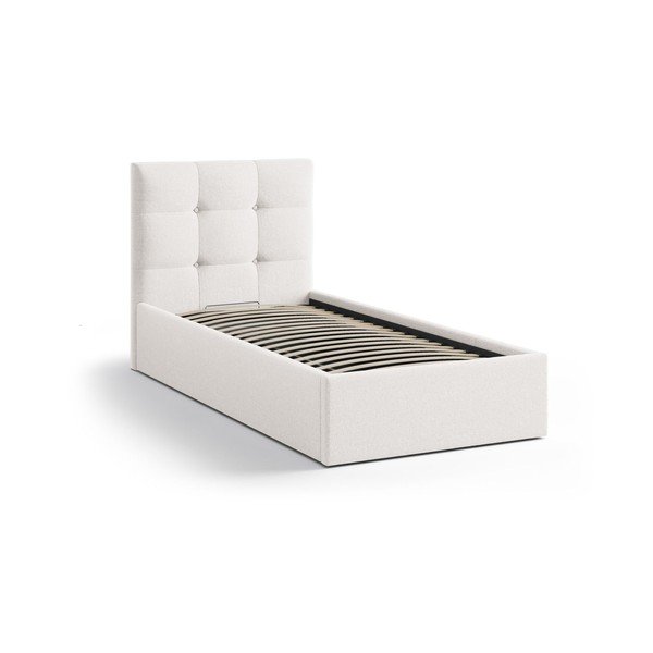 Letto singolo imbottito color crema con contenitore con rete inclusa 90x200 cm Phaedra – Micadoni -image-2