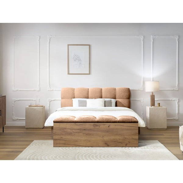 Letto matrimoniale imbottito rosa chiaro rete inclusa 160x200 cm Kumo - Bobochic Paris-image-3