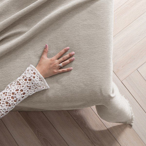 Copriletto beige in ciniglia 220x240 cm Talo – Filumi-image-3