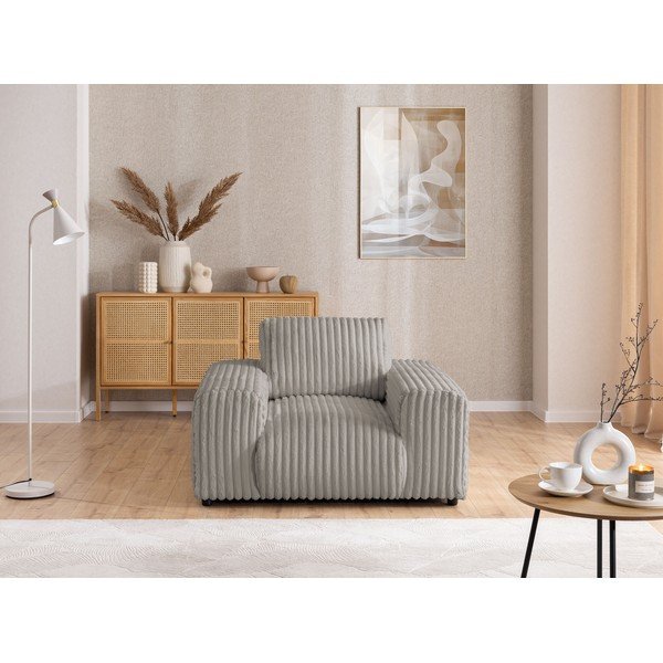 Poltrona grigio chiaro con rivestimento in velluto a coste Justin – Ropez-image-1