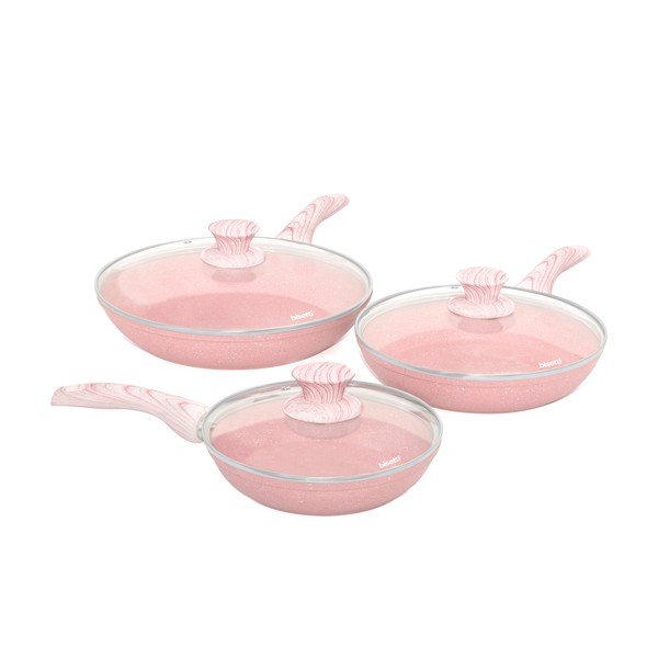 Set di 3 teglie rosa con coperchio Stonerose - Bisetti
