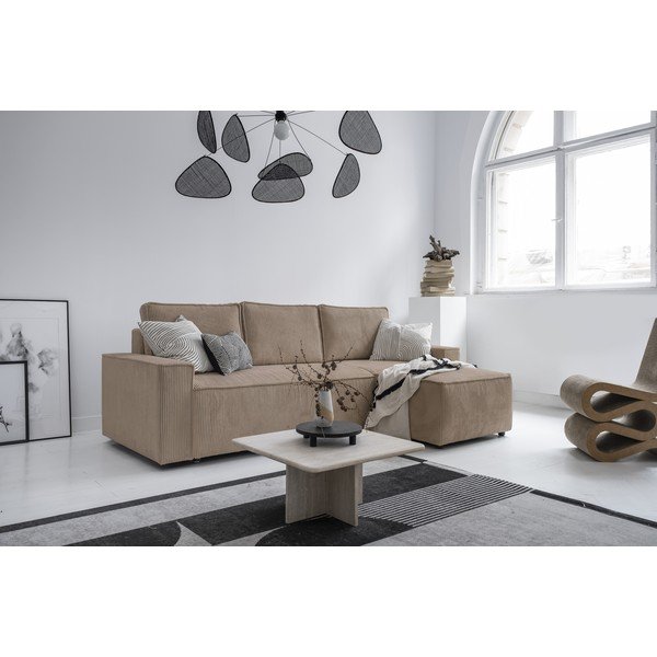 Divano letto angolare in velluto a coste beige Brave Dave - Miuform-image-2