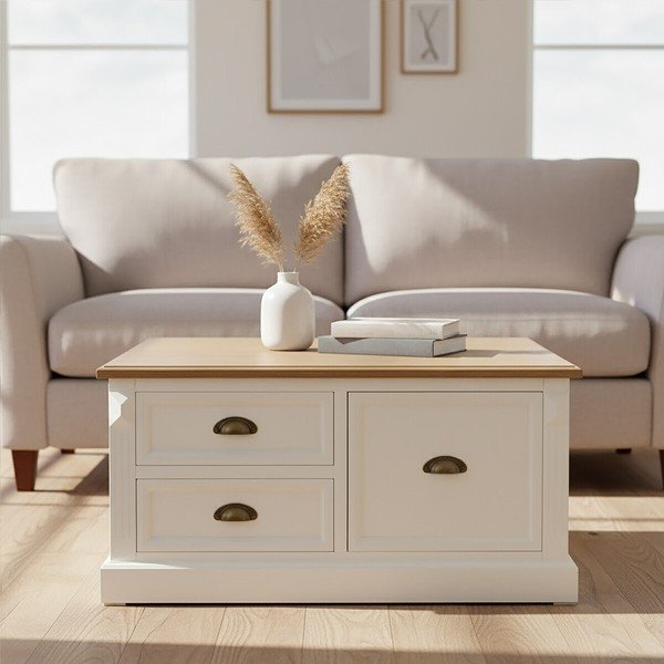 Tavolino da salotto bianco con effetto abete 90x90 cm Hardwick – Premier Housewares-image-1
