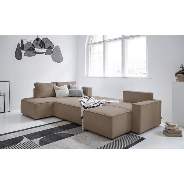 Divano letto angolare in velluto a coste beige Brave Dave - Miuform-image-3
