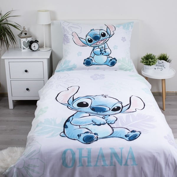 Set copripiumino e federa da bambini bianco in cotone per letto singolo 140x200 cm Lilo and Stitch "Ohana White" – Jerry Fabrics-image-1