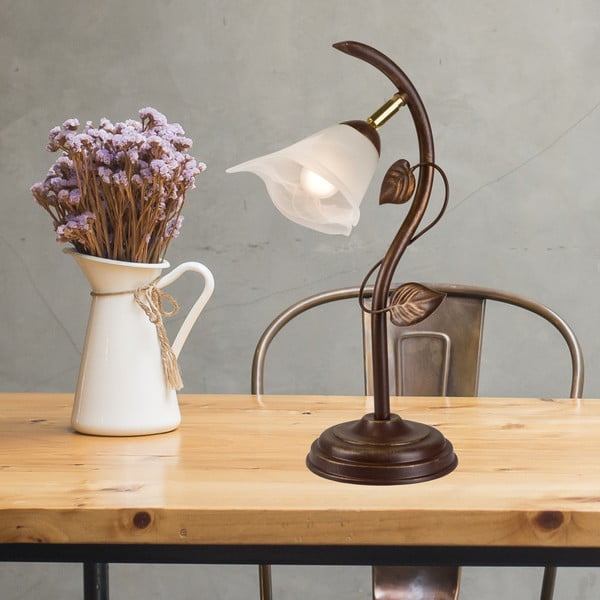 Lampada da tavolo marrone scuro con paralume in vetro, altezza 40 cm Bluszcz - LAMKUR-image-1