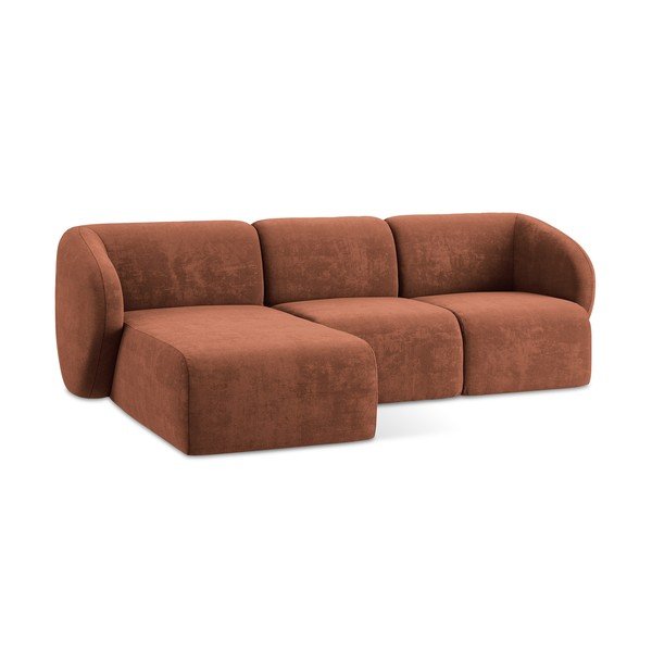 Divano angolare color terracotta (con penisola a sinistra/con chaise lounge) con rivestimento in ciniglia Lani – Makamii-image-4