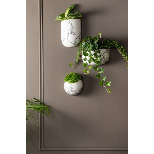 Vaso da parete in ceramica con decoro in marmo Oval - PT LIVING-image-1