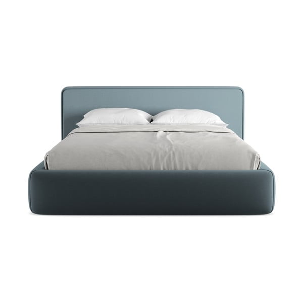 Letto matrimoniale imbottito blu con contenitore con griglia 160x200 cm Kiana - Makamii-image-4