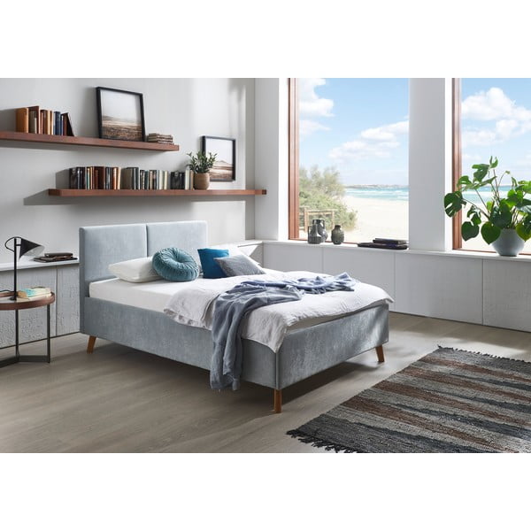 Letto matrimoniale imbottito azzurro con rete inclusa 140x200 cm Piano – Meise Möbel-image-1