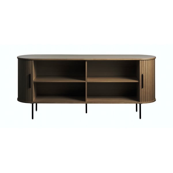 Cassettiera marrone con effetto rovere con ante scorrevoli 180x76x45 cm Nola – Unique Furniture-image-2