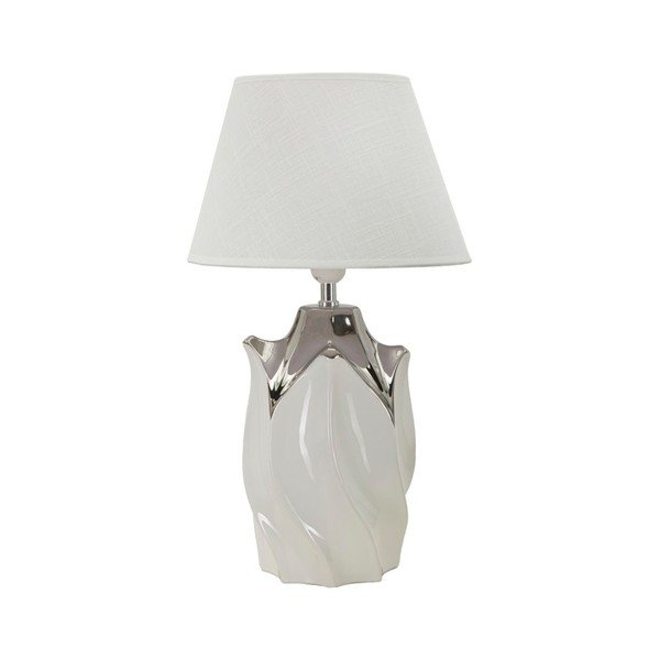 Lampada da tavolo bianca/argentata in ceramica con paralume in tessuto (altezza totale 51 cm) Shiney – Mauro Ferretti
