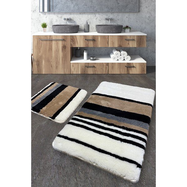 Tappetini da bagno marrone e crema in set da 2 60x100 cm Steingra - Foutastic-image-1