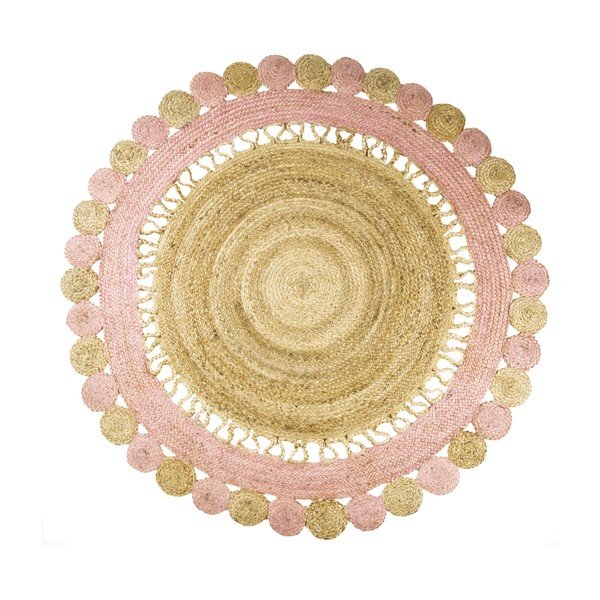 Tappeto per bambini rosa/marrone in iuta tessuto a mano ø140 cm – Nattiot