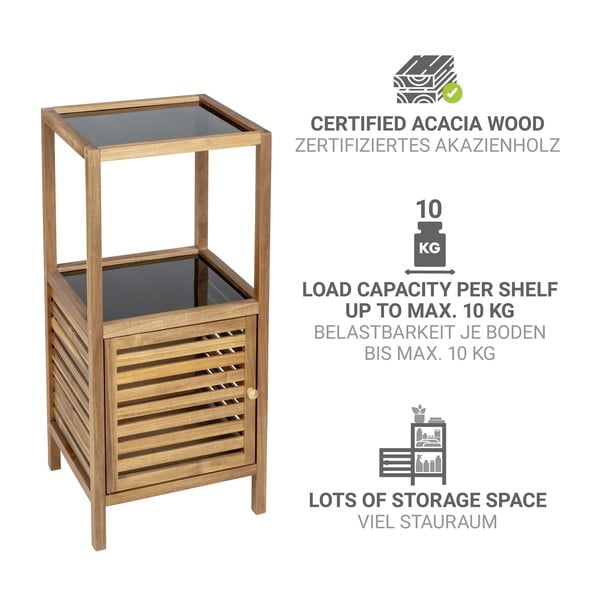 Mobile per bagno nero/di colore naturale in acacia massiccia basso/stretto 39,5x86 cm Fondi – Wenko-image-2
