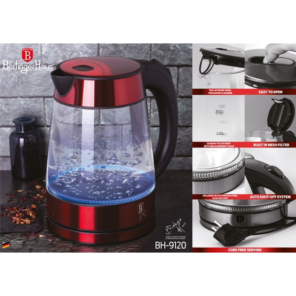 Bollitore rosso 1,7 l Burgundy Metallic Line - BerlingerHaus-image-3