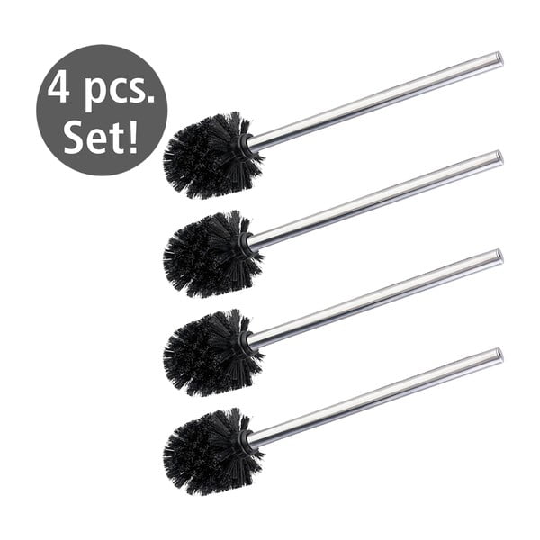 Set di scopini WC color argento lucido in acciaio inox con spazzola di ricambio 4 pz Ø8cm – Wenko