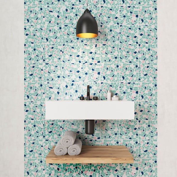 Set di 24 adesivi murali Piastrelle di cemento Terrazzo Aqua, 10 x 10 cm - Ambiance