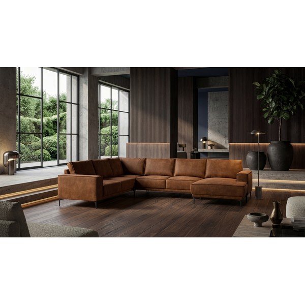 Divano angolare in similpelle marrone cognac (angolo destro/sagomato) Copenhagen - Scandic-image-1