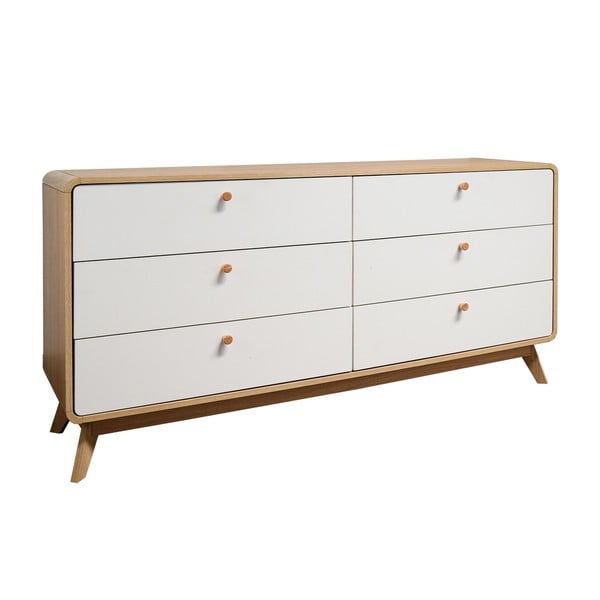 Cassettiera bassa bianca con effetto rovere 150x74 cm Caitlin - Støraa-image-2