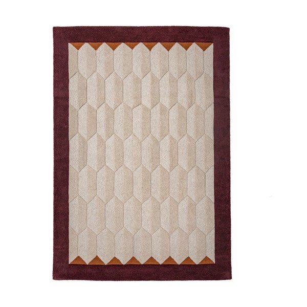 Tappeto burgundy/di colore naturale in lana tessuto a mano 120x170 cm Apex Border Wool – Flair Rugs