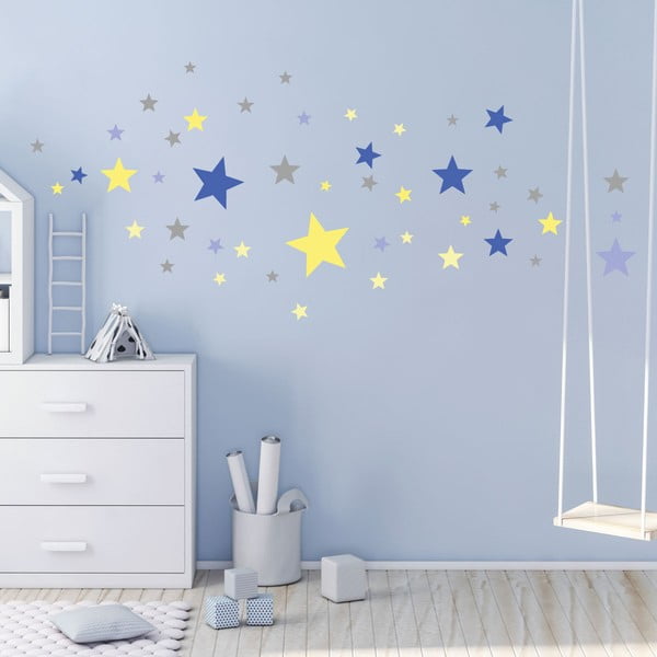 Set di 50 adesivi murali Stelle blu e gialle - Ambiance