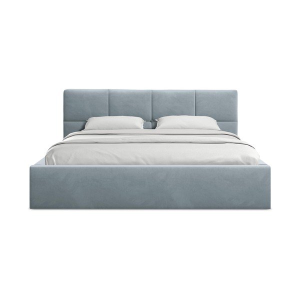 Letto matrimoniale imbottito azzurro in velluto con contenitore con rete inclusa 140x200 cm Hiko – Makamii-image-3