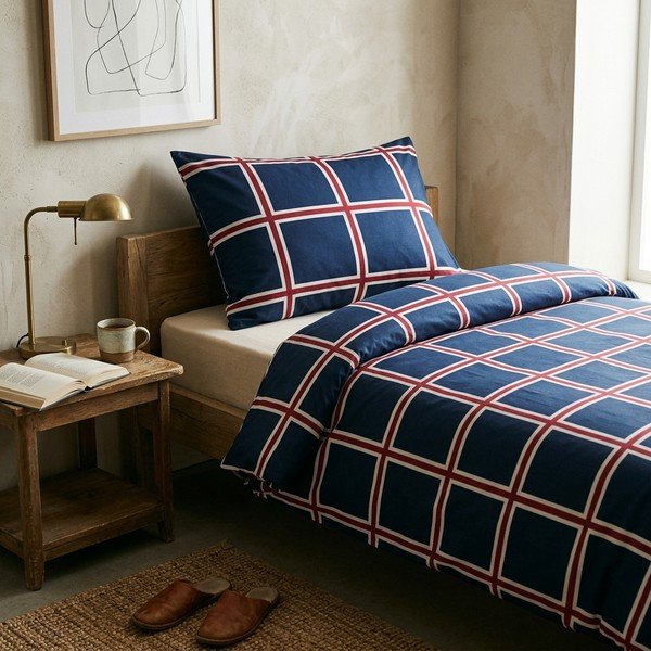 Set copripiumino e federa blu scuro in cotone per letto singolo 140x200 cm Frank – Cotton House-image-1