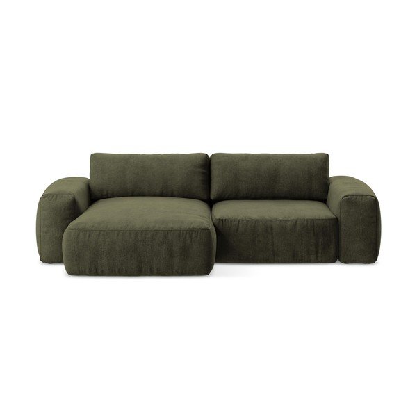 Divano angolare verde allungabile (con penisola a sinistra/con chaise lounge) con rivestimento in ciniglia Kuki – Makamii