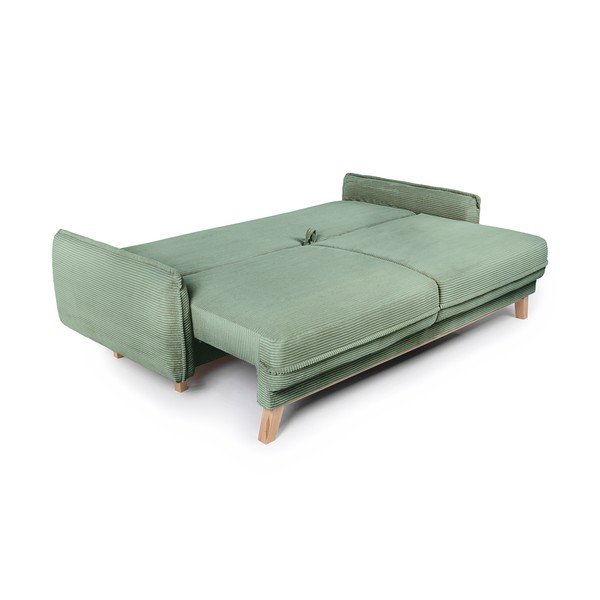 Divano verde chiaro allungabile/con contenitore con rivestimento in velluto a coste 218 cm Tori – Bonami Selection-image-3