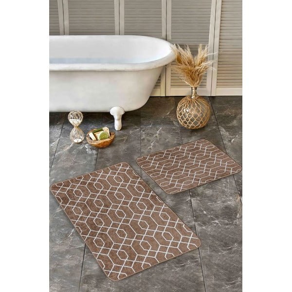 Set di tappetini per il bagno marroni in velluto 2 pz 60x100 cm – Mila Home-image-4