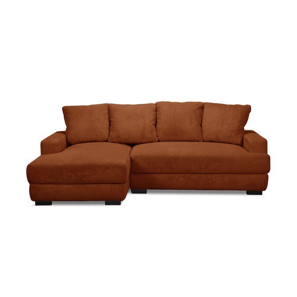 Divano angolare arancione allungabile/con contenitore (con penisola a sinistra/con chaise lounge) con rivestimento in velluto a coste Campi – Bobochic Paris