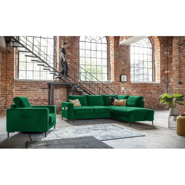 Divano letto angolare in velluto verde scuro (angolo destro) Lofty Lilly - Miuform-image-1