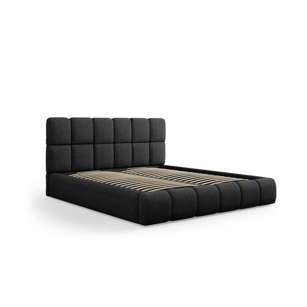 Letto matrimoniale imbottito nero con contenitore con griglia 180x200 cm Bellis - Micadoni Home