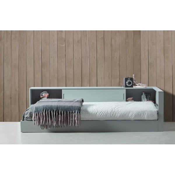 Letto singolo in pino grigio con contenitore 90x200 cm Connect - WOOOD-image-1