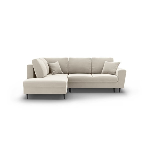 Divano angolare beige allungabile e con contenitore (con penisola a sinistra/a L) con rivestimento in velluto Kyoto – Cosmopolitan Design