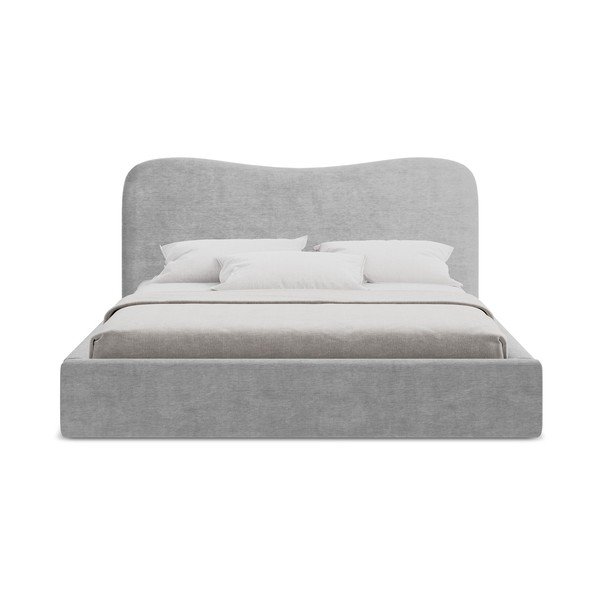 Letto matrimoniale imbottito grigio chiaro con contenitore con rete inclusa 160x200 cm Kahai – Makamii-image-4