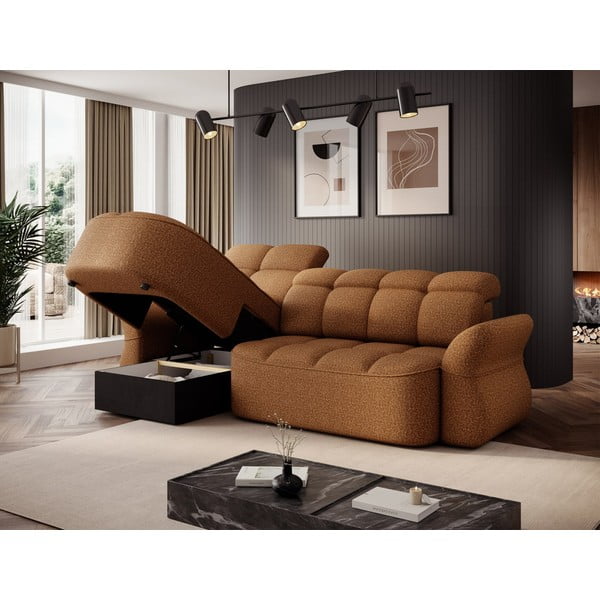 Divano angolare giallo/marrone allungabile/con contenitore (con penisola a sinistra/con chaise lounge) e rivestimento in velluto Beneth – ELTAP-image-4