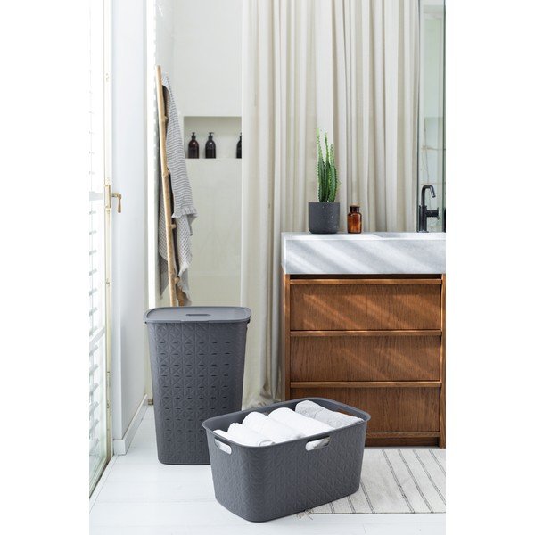 Cesto portabiancheria in plastica grigio scuro 45 l Softex - Curver-image-1