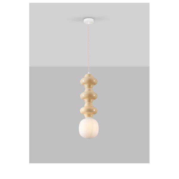 Lampadario bianco/color crema in ceramica con paralume in vetro ø 18 cm Clio – Nova Luce-image-4