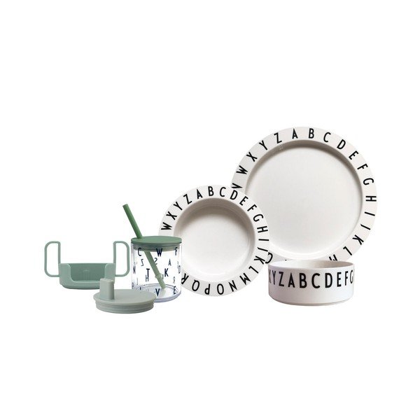 Set di piatti verdi e bianchi per bambini Eat & Learn - Design Letters