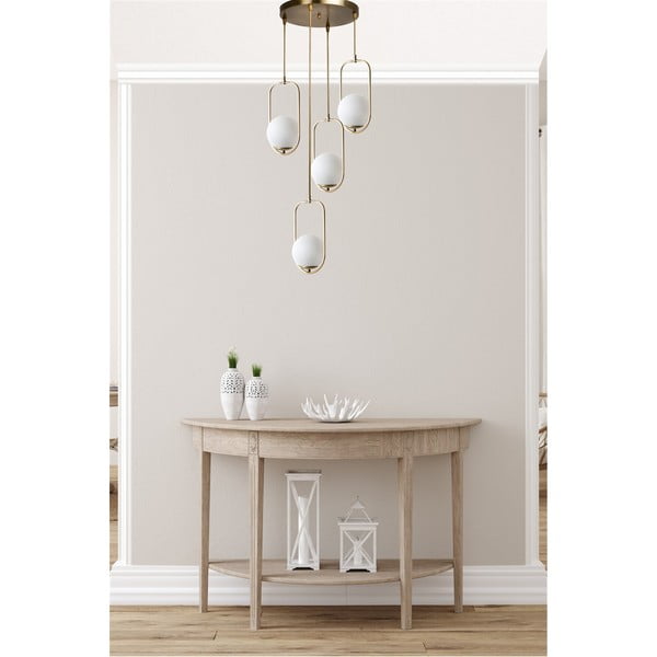 Lampadario bianco/dorato con paralume in vetro ø 30 cm Ahu – Opviq lights-image-1