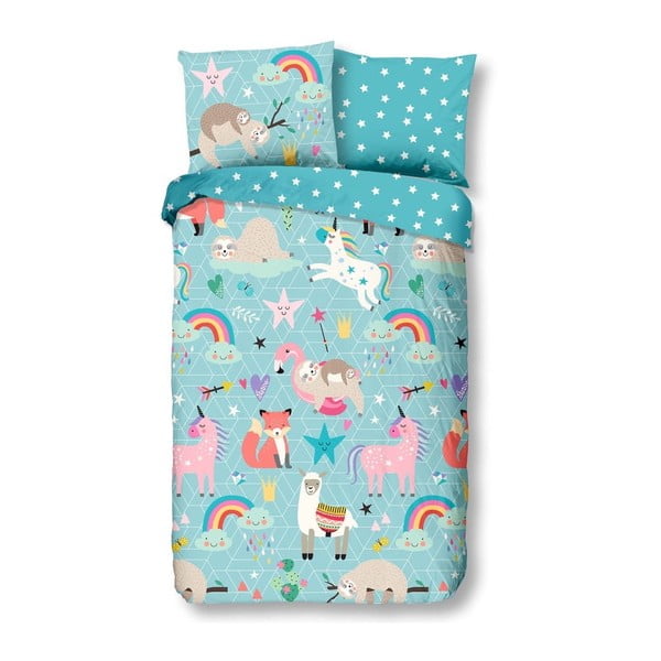 Biancheria da letto per bambini in cotone blu Rainbow. 120 x 150 cm - Good Morning