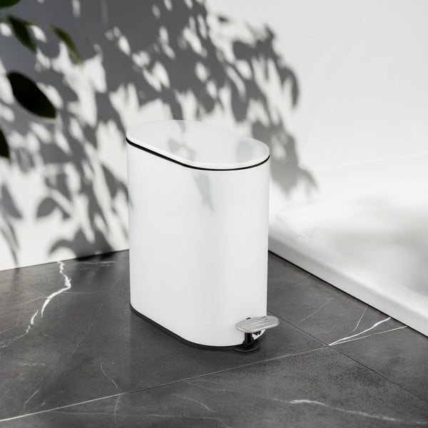 Cestino per la spazzatura bianco opaco in acciaio con pedale 5 l Collungo – Wenko-image-1