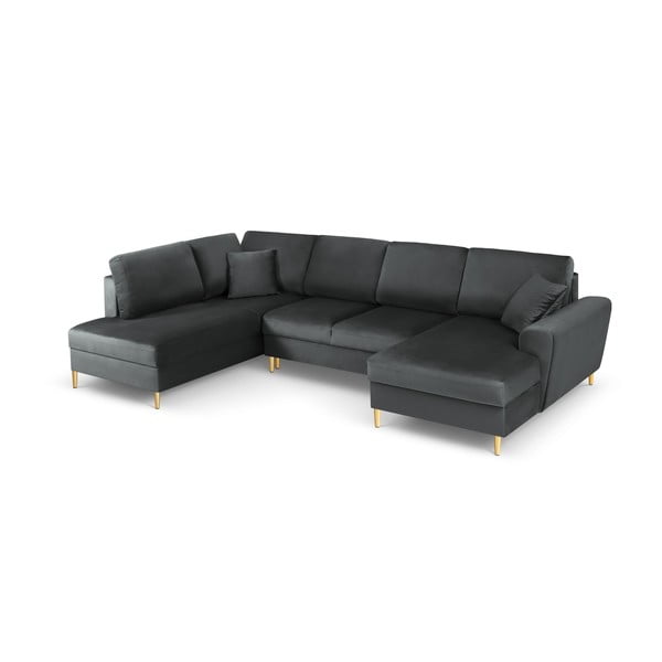 Divano angolare grigio scuro allungabile e con contenitore (con penisola a sinistra/a U) con rivestimento in velluto Kyoto – Cosmopolitan Design-image-1