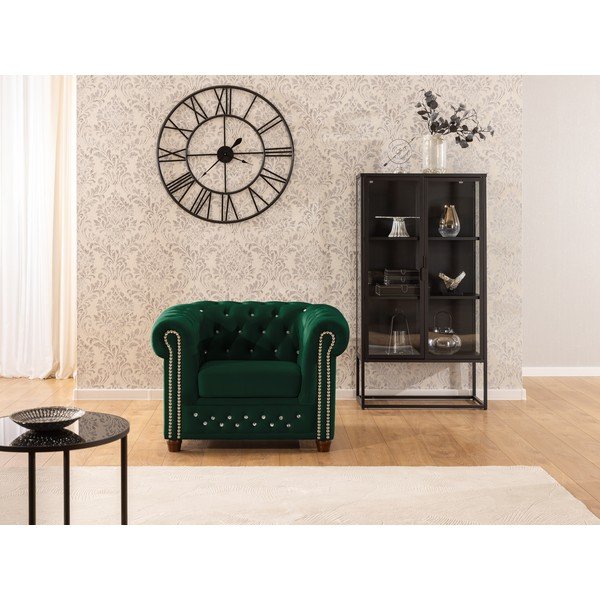 Poltrona chesterfield verde con rivestimento in velluto York Blik – Ropez-image-1