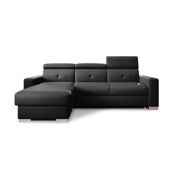 Divano angolare nero allungabile/con contenitore (con penisola a sinistra/con chaise lounge) Fresia – ELTAP